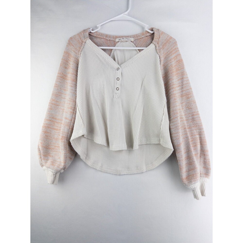 We The Free Cropped Sweater Womens XS‎ Color Block Knit Cotton Pullover Cropped